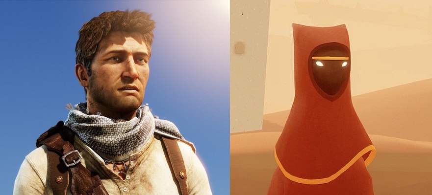 Nathan Drake and the traveler from Journey represent the two high points on either side of the uncanny valley.