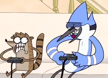 mordecai and rigby playing video games